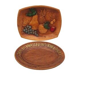Vintage Multi Products Faux Wood Fruit Pattern Tray and Bread Plate 1950s MCM